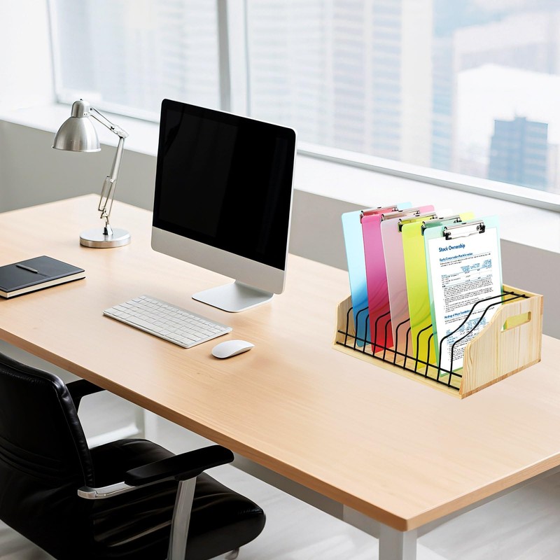 Youeon Large Vertical Clipboard Holder, 12 Slots Wood and Metal