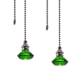Ceiling Fan Pull Chain Set - 2 pieces Green Diamond Fan Pull Chains 20 Inch Ceiling Fan Chain Extender with Chain Connector Home Wedding Decor Ornament Pendant