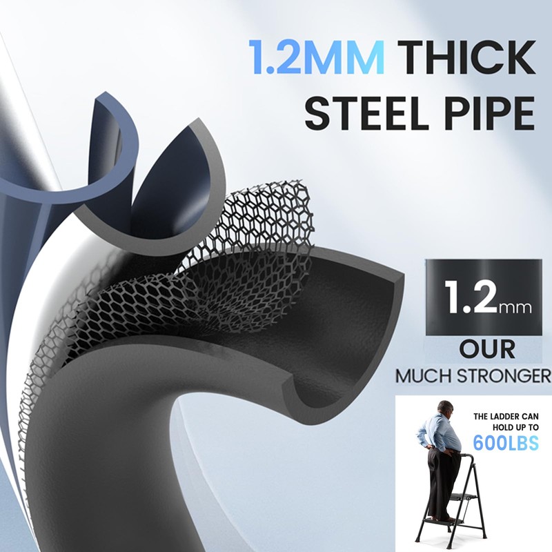 600lbs 2 Step Ladder,Folding Step Stool with Wide Anti-Slip Pedal,