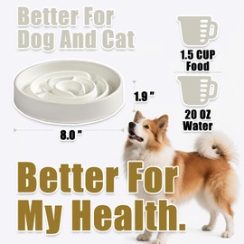 Slow Feeder Dog Bowls, Ceramic Dog Bowl with Anti-Slip, Slow Feeder & Non-Slip Design, Boredom and Anxiety Reducer, Suitable for All Breed Dogs and Cat (Ceramic-White)