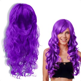 Peluca de Fantasía Rizos de Tamaño Largo para Eventos Bodas y Fiestas Pelo/Cabello Artificial Chino Estilo Hondulado de Color Morado Tipo Fantasía GRU