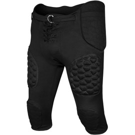 Exxact Sports Rebel Mens Integrated Football Pants with Built-in Pads, Lightweight Football Practice Pants with Lace-up Fly (AXL, Black)