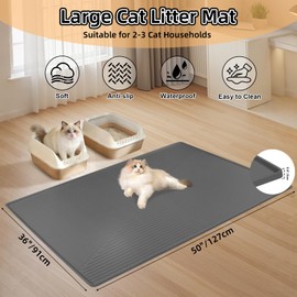 Silicone Cat Litter Mat 50" x 36" Cat Mat for Litter Box, Dark Grey