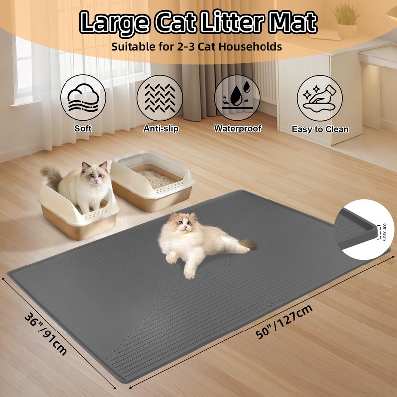 Silicone Cat Litter Mat 50" x 36" Cat Mat for