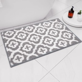 Modern Geometric Bath Mat Grey White Geometric Bathroom Rug Minimalist Modern Bath Mat Non-Slip Rug Washable Geometric Bath Mat for Front Door, Bedroom, Living Home Decor (20x32 inch, Geometric)