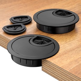 Bruce.® 2 x Metal Cable Grommets, Diameter 60 mm, Includes 2 x Rubber Outlets, High-Quality Cable Pass for Furniture and Desk, Finally Order in the Workplace (2, Black)