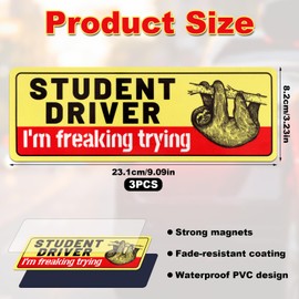 3pcs Student Driver Magnets, I'm Freaking Trying Car Sticker Safety Warning Red and Yellow Student Driver Signs Student Driver Sticker for Car New Drivers Learners