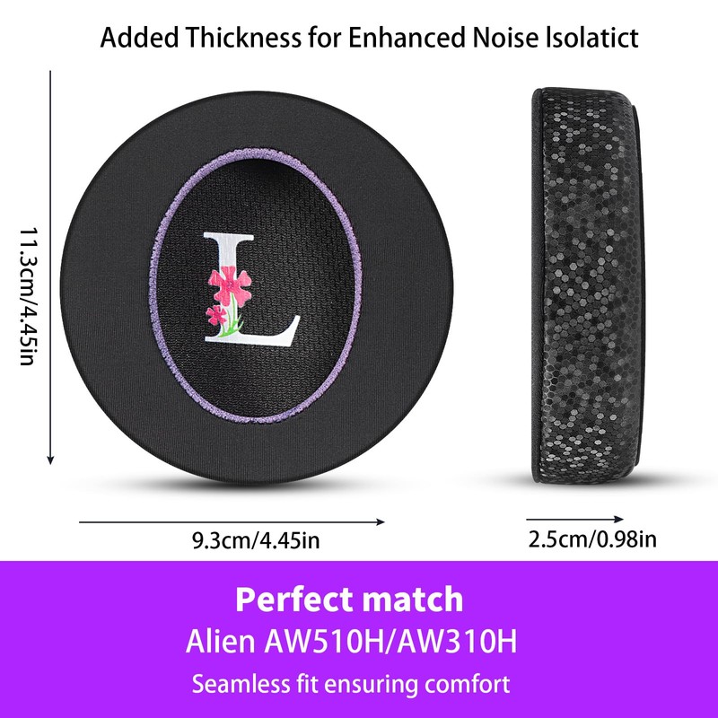 Jomwag Magic Ice Gel Replacement Earpads for Alienware AW510H/AW310H, Black/Purple