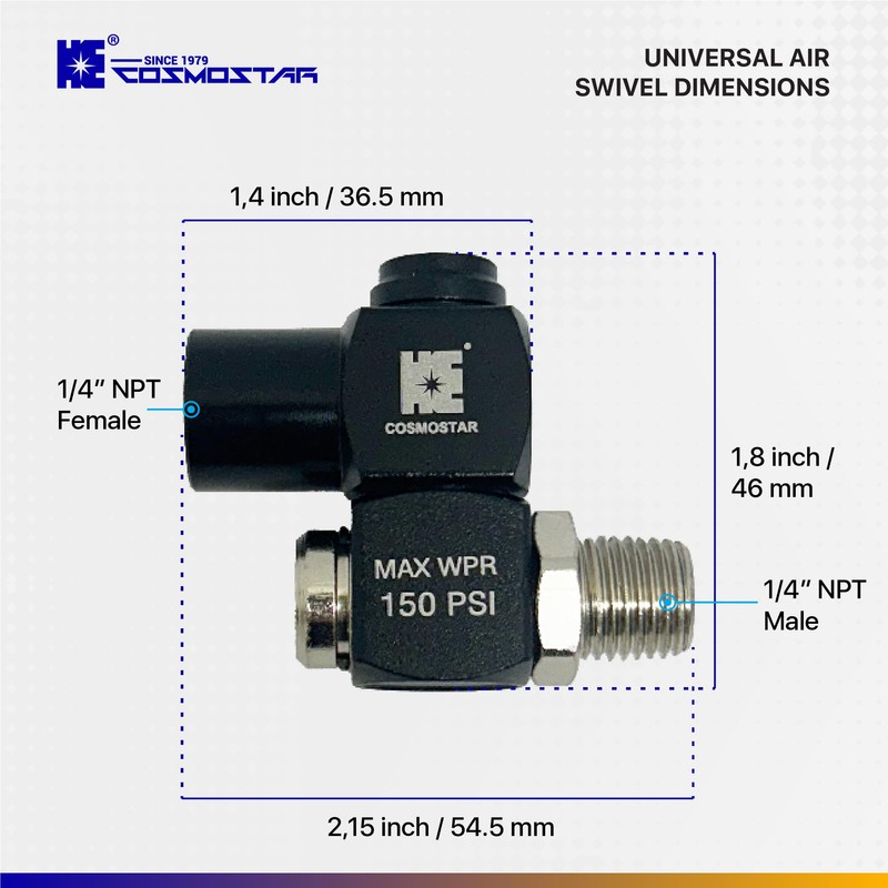 Cosmostar Universal 1/4" NPT 360 Degree Swivel Air Hose Connector