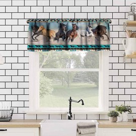 Vintage Horse Valance Curtains for Bedroom, Country Aztec Primitive Totem Western Silly Horse Running Rod Pocket Window Short Panel Blackout Treatment Drapes for Bathroom Living Room 54x 18 In