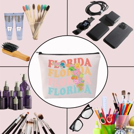 ENSIANTH Florida State Map Cosmetic Bag Florida Vacation Gift Sunshine State Florida Lover Makeup Bag Florida Tourism Bag (CA Florida MU)
