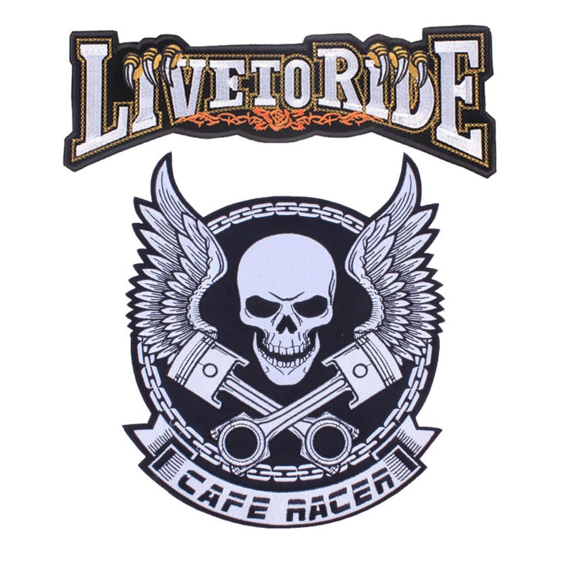 Large Embroidered Patch Biker Skull American Custom Iron On Back