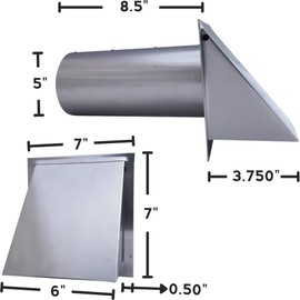 5 Inch Wall Vent Cap - Aluminum with Damper & Screen - Heavy Duty Hooded Metal Caps for Exterior Side Wall Exhaust - Spring Loaded Backdraft Damper by Vent Works