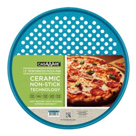 casaWare Perforated Pizza Pan 12-inch, Ceramic Coated NonStick (Blue Granite)