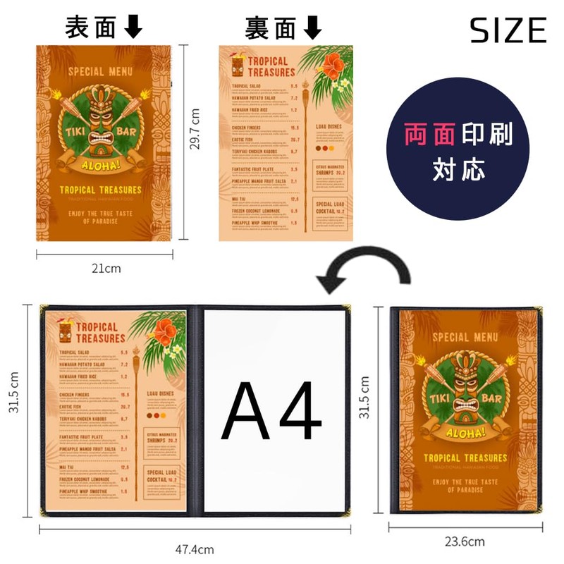 HIRAISM Menu Book, Menu Table, A4, Vertical, Clear, Stylish, Set