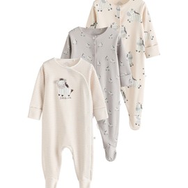 NEXT 3 Pack Baby Zebra Cotton Pyjamas Grey 0 Months