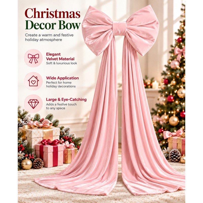 Oversized Velvet Christmas Bow with Long Tails, 15.75 x 70.8
