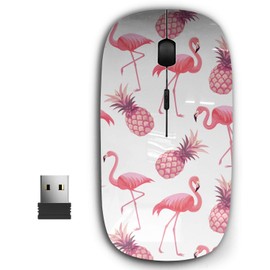 KAWAMOUSE 2.4G Ergonomic Portable USB Wireless Mouse for PC, Laptop, Computer, Notebook with Nano Receiver (Flamingos Pineapples)