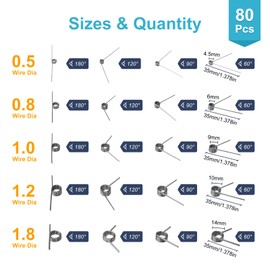 80PCS Torsion Spring Assortment Kit, 20 Sizes 60/90/120/180 Degree Small Torsional Springs Set, Stainless Steel Rust-Resistant Mechanical Tiny Springs for Crafting and DIY Repair Project