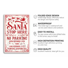 Santa Stop Here No Parking Tin Sign Funny Christmas Metal Signs Retro Santa Sign Christmas Wall Art Decor For Home Cafe Shop 8x12 Inch