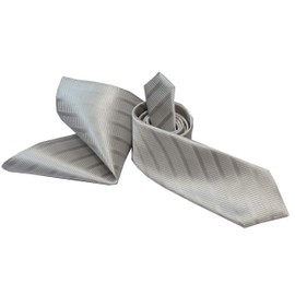 Social Necktie, Wedding, Nishijin Textile, Formal, Silver, Necktie & Pocket Square Set, Made in Japan, Dresses, 100% Silk, Wedding Ceremonies (Zero Style Cravat), Silver