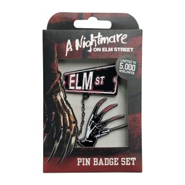 Nightmare on Elm St Pin Badge Set of 2 Badges with Connecting Chain, 59x39mm and 37x65.5mm, Metal