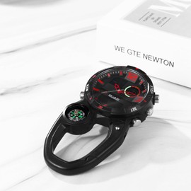 JewelryWe Pocket Watch with Carabiner Attachment Luminous Face Analogue Quartz Watch for Doctors Nurses Paramedic Chefs, 7-Red/Black, Modern