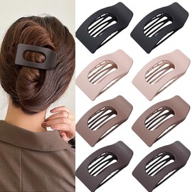 Paquete de 8 pinzas planas neutras para el pelo para mujer: pinzas rectangulares grandes, mate y antideslizantes para cabello grueso y fino en marrón,