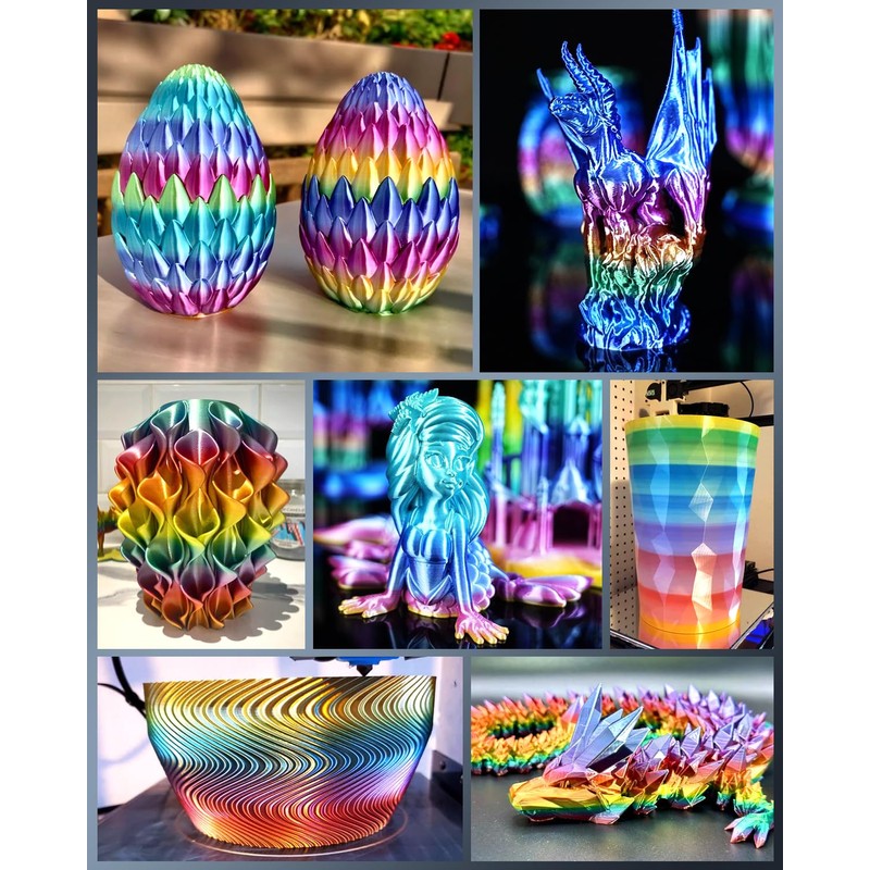 SUNLU 3D Printer Filament Bundle, PLA Silk Rainbow Filament Multicolor,