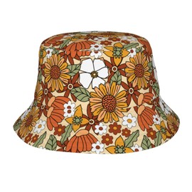 Hippie Floral Bucket Hat Summer Packable Fisherman Cap Beach Travel Sun Hat for Unisex Men Women