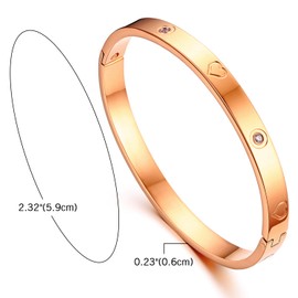 JewelryWe Jewellery Women's Bangle Stainless Steel Zirconia Heart Embossed Bracelet 6 mm Wide with Clasp Bangle Engraving Silver/Gold/Rose Gold (customisable), Stainless Steel