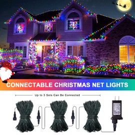 JMEXSUSS 360 LED 12ft x 5ft Christmas Net Lights Outdoor, Connectable Bush Christmas Lights with Remote, Waterproof Multicolor Christmas Lights Plug in for Bushes Shrubs Christmas Decorations