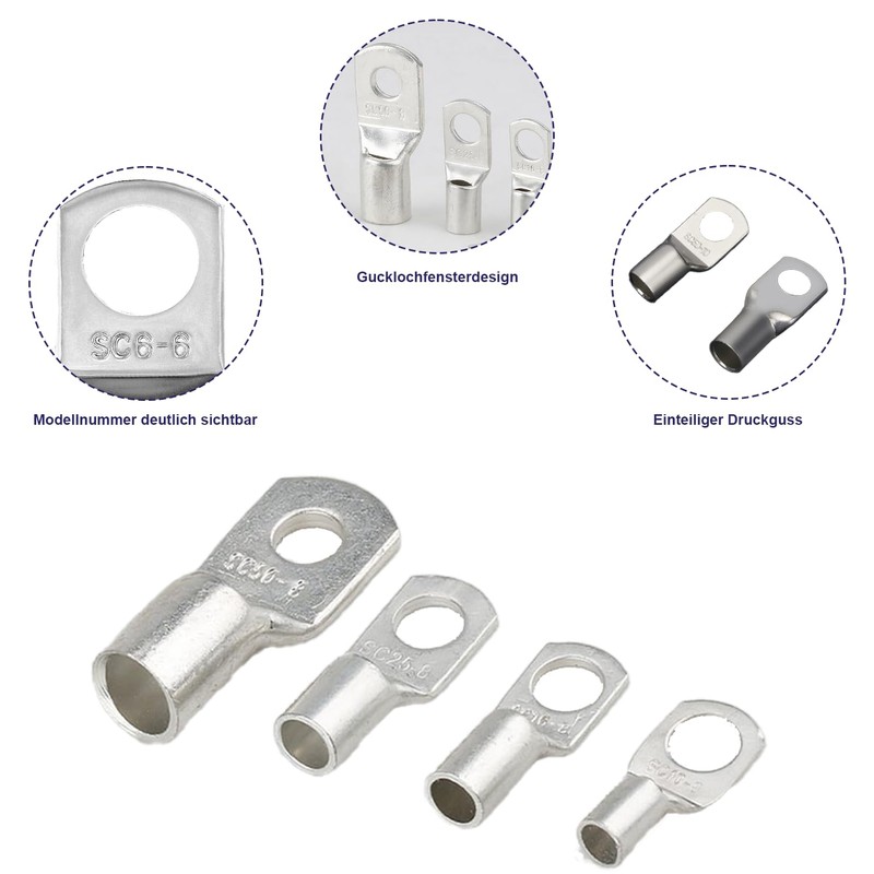 Pack of 20 Cable Lugs 10 mm2 Tube Cable Lug