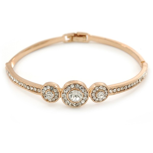 Avalaya Gold Tone, Crystal Triple Circle Bangle Bracelet - 18cm