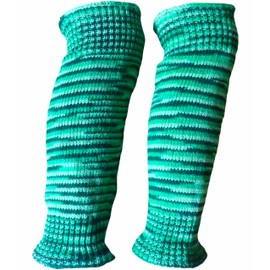 NATURAL FLOW Fair Trade Wool & Fleece Lining Boho Slouch Hand Knit Leg Warmers Dance Ballet (Green/Green Mix)