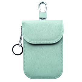 RFID Signal Blocker Faraday Pouch for Car Keys, Premium PU Leather, Jammer for Keyless Entry, Relay Attack Prevention (Light Green)