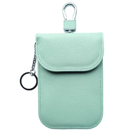 RFID Signal Blocker Faraday Pouch for Car Keys, Premium PU Leather, Jammer for Keyless Entry, Relay Attack Prevention (Light Green)