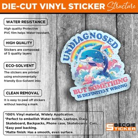 Undiagnosed But Something is Definitely Wrong Sticker Sarcastic Mental Health Dolphin Rainbow Decal Waterproof Vinyl Decal for Water Bottles Tumbler Laptop Hard Hat Car Kindle Gifts for Girl Boy