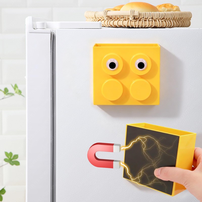 Cute Brick-Style Magnetic Basket Organizer for Fridge, 2 Pack ABS