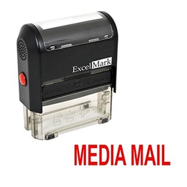 Media Mail Self Inking Rubber Stamp - Red Ink