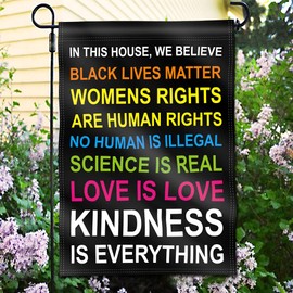 Anley Double Sided Premium Garden Flag, In This House We Believe Decorative Garden Flags for Home Decor - Weather Proof & Double Stitched Yard Flags - 18 x 12.5 Inch