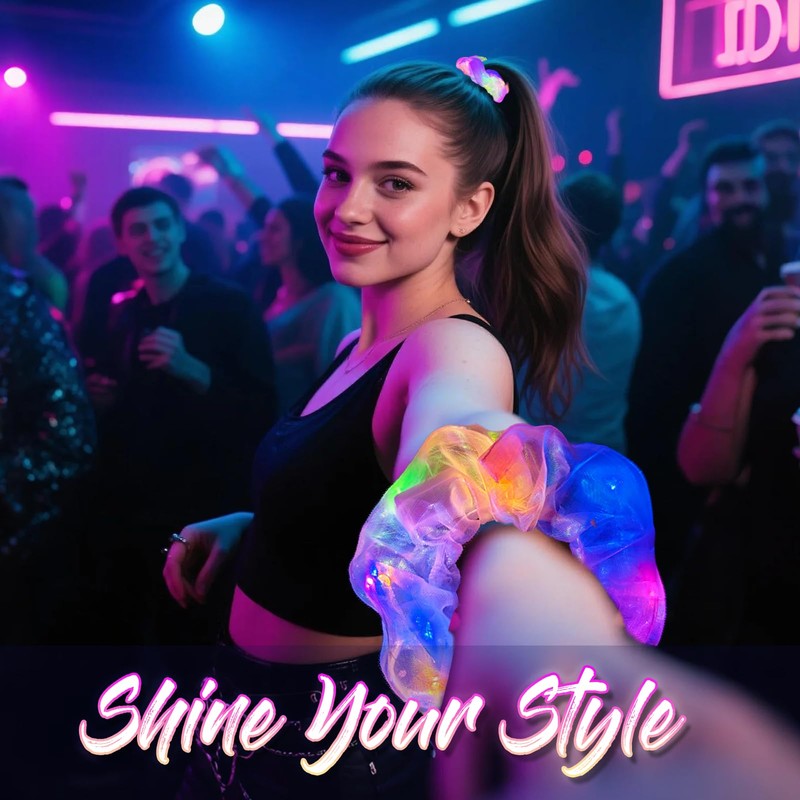 20 PCS Light up Scrunchies, 3 Glow Mode, LED Hair