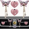 4 x pinke Herz- und Schmetterlings-Lüftungs-Clips, glitzernde Diamant-Auto-Lufterfrischer mit Sonnenblumen-Maskenhaken,