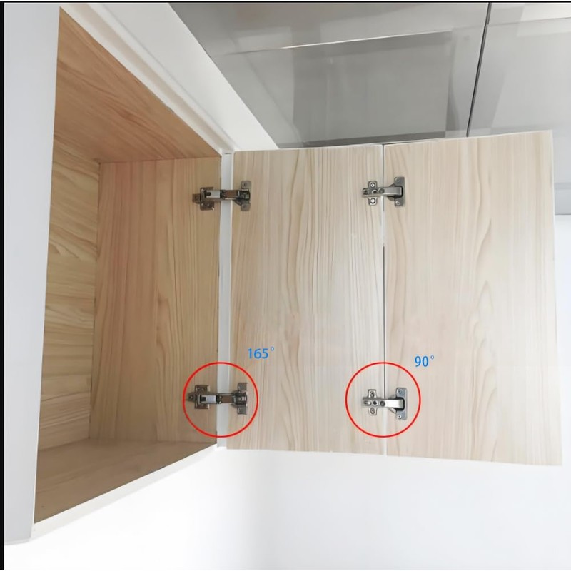 2-Pack 165 Degree Frameless Cabinet Corner Door Hinge Fully Covered