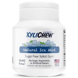 Xylichew 100% Xylitol Chewing Gum - Non GMO, Non Aspartame, Gluten Free, and Sugar Free Gum - Natural Oral Care, Relieves Bad Breath and Dry Mouth - Ice Mint, 144 Count