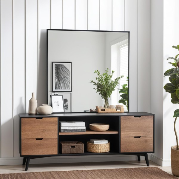 MEETDH Rectangle Bathroom Mirror 30x30 inch, Large Mirror with Black