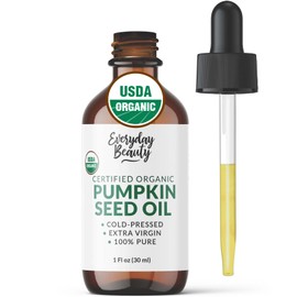 Organic Pumpkin Seed Oil | 100% Pure, Cold-Pressed, Unrefined | USDA Certified Organic | Amber Glass Bottle with Glass Dropper | For Face, Skin & Hair - 1 Fl Oz