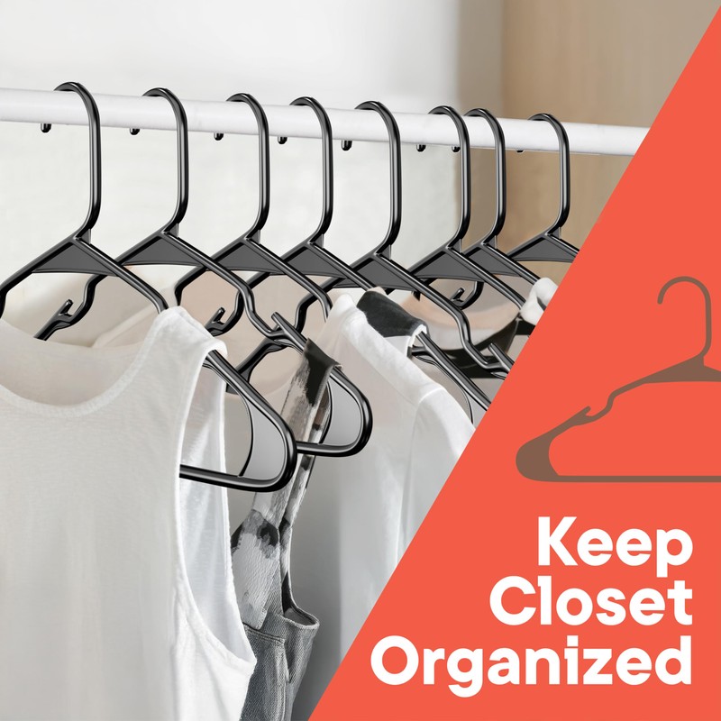 Campior Black Plastic Hangers 20 Pack Heavy-Duty, Space-Saving, Non-Slip, Durable