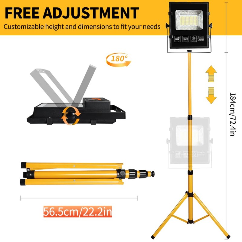 39000LM Rechargeable LED Work Lights with Stand,120H Runtime Solar Work
