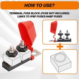 BUSSALIX TFB2CS Terminal Fuse Block for Multiple Batteries RV Vehicles Double Stud M8 (5/16") 58V DC Max Durable PPS Base PVC Cap Stainless Steel